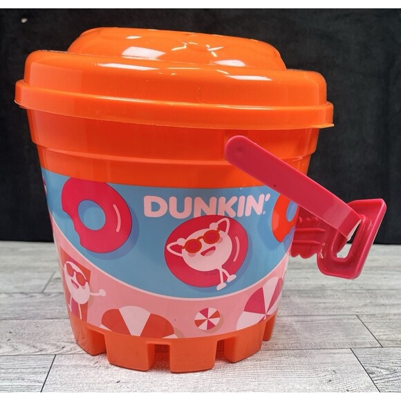 DUNKIN’ Limited Edition Summer Sand Bucket With Shovel And Lid 2025 Orange/Pink - Picture 8 of 8